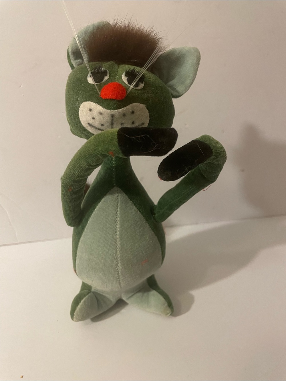 Vtg 1960s Dakin Dream Pets Cat Velveteen Plush Green